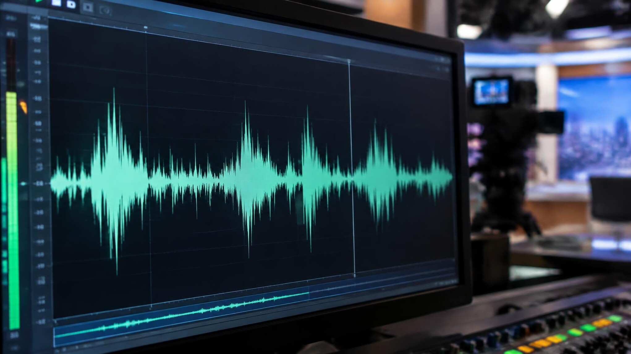 Sound waveform displayed on an audio monitor