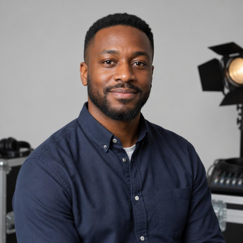 Portrait of a Black British male lighting and sound instructor